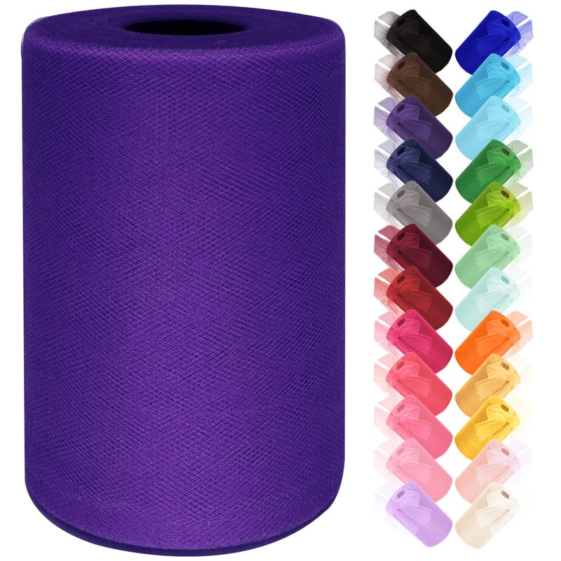 Ableme Deco Tulle Fabric Roll 6 Inch by 100 Yards (300 ft) Tulle Ribbon Sheer Mesh Netting for DIY Tutu Skirt Gift Wrapping Wedding Baby Shower Birthday Halloween Party Decorations Crafts, 34 Colors (Purple) - Image 1
